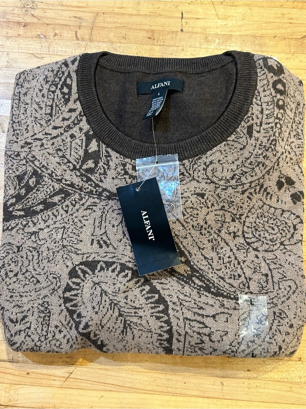 Alfani Men’s Brown Paisley-Pattern Crewneck Sweater